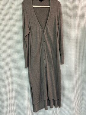 H by Halston Long Grey Knit Button-Front Dress